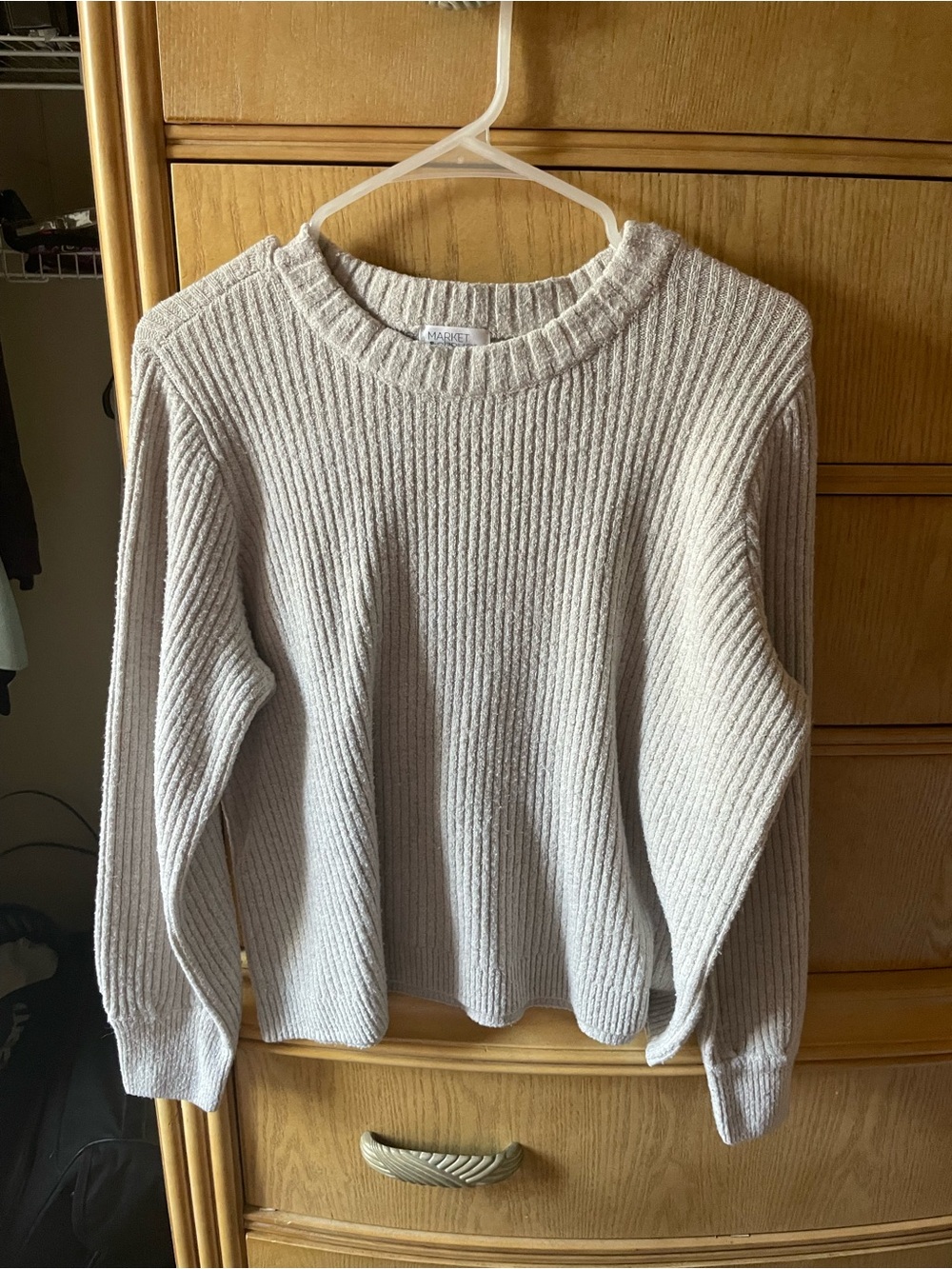 Market & Spruce Ribbed Crewneck Sweater - Light Cream